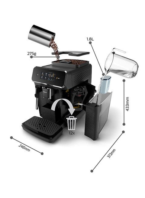 فيليبس آلة تحضير الإسبريسو الأوتوماتيكية بالكامل سلسلة 2200 من فيليبس - 2 نوع من القهوة، جهاز إزباد الحليب الكلاسيكي، شاشة لمس، مطحنة من السيراميك، أسود غير لامع - EP2220/10 1.8 L 1500 W EP2220/10 أسود - الصورة 4